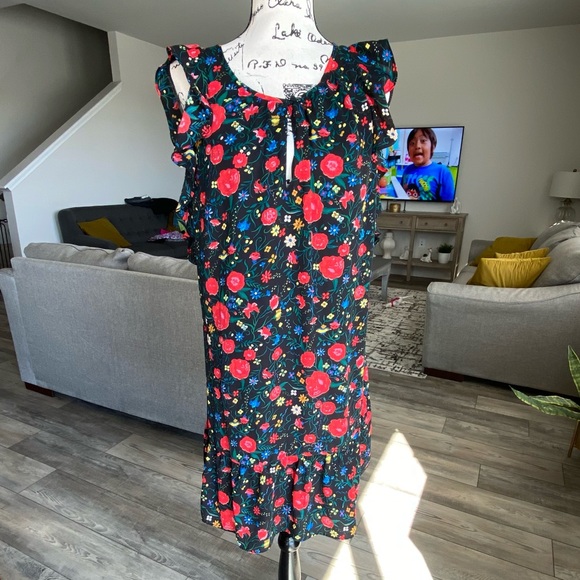 J. Crew Floral Flutter Sleeve Shift Dress Small Black Red #7 - Picture 7 of 11